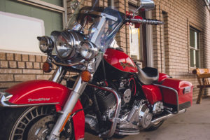 Harley Davidson motorcycle in front of Riata Inn Presidio